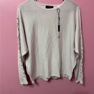Tahari Cream Lace-Up Sleeve Sweatshirt size. SP
